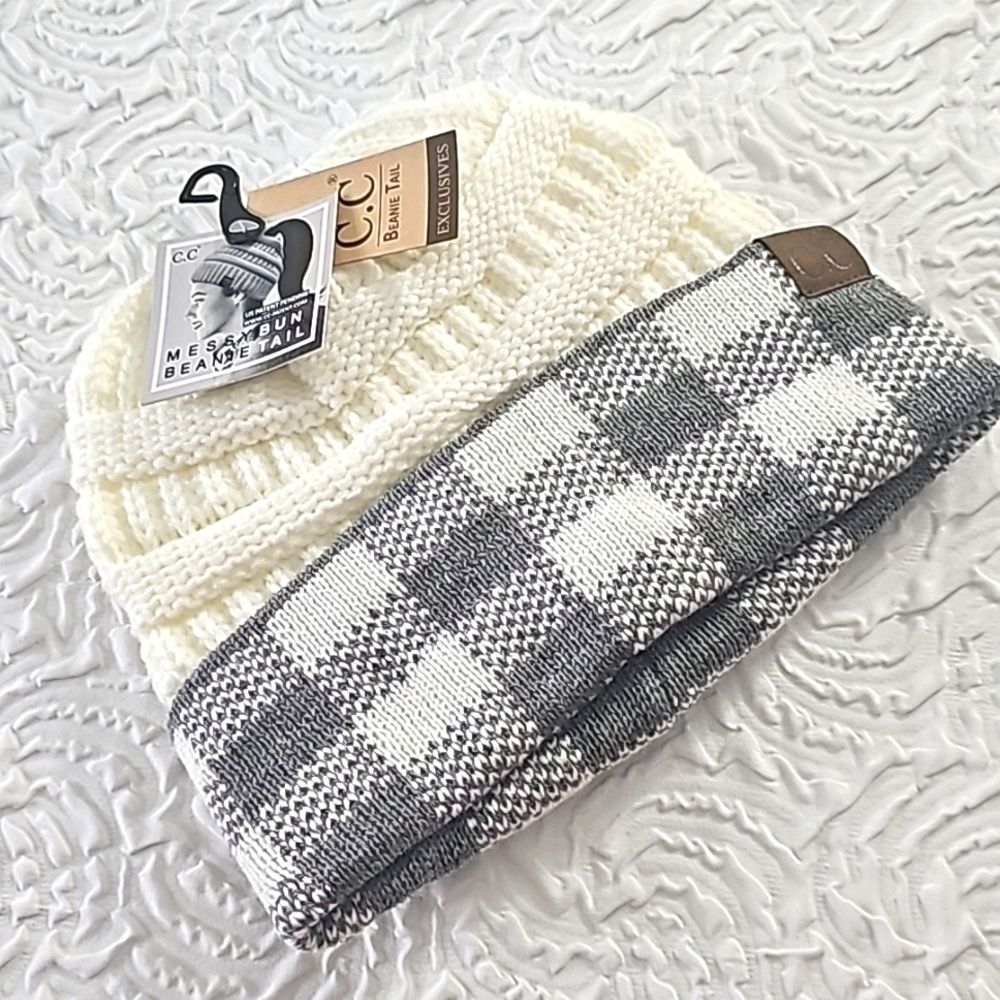 C.C kitted messy bun beanie